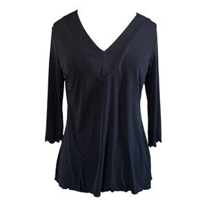 Jonden Black V-Neck Top - 3/4 Lettuce Edge Sleeves - Size S - USA Made